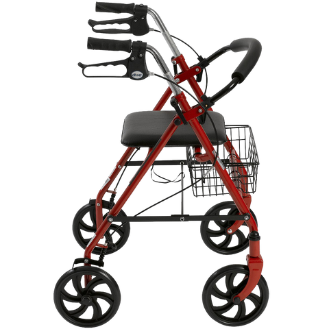 Drive Medical Four Wheel Rollator with Fold Up Removable Back Support Red